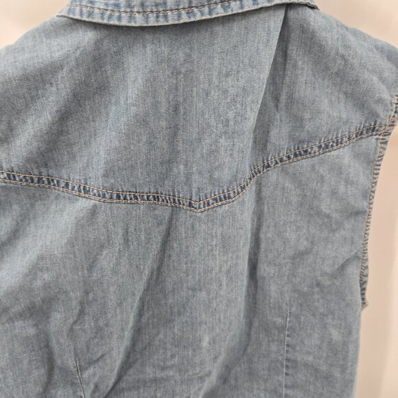 Forever 21 Blue 100% Cotton Denim Snap Pearl Tie Front Vest Medium - Picture 12 of 15